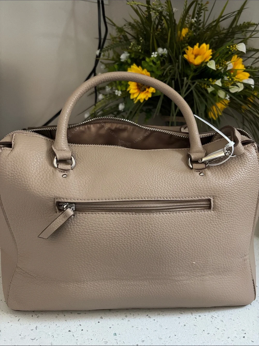 Anne Klein Truffle Color Pebbled  Satchel with Floral Scarf Accent